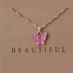 Pink Butterfly Pendant Necklace